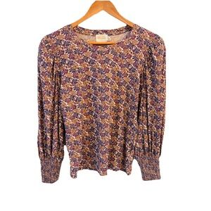 Nation LTD Womens Flower Peasant Top Size S Organic Cotton Puff Sleeve Boho